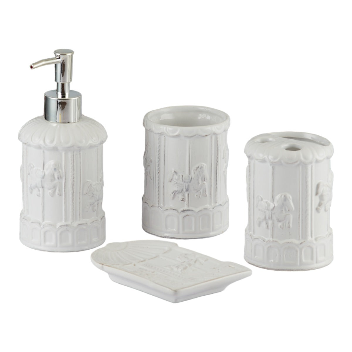 Ceramic Bathroom Set of 4 with Soap Dispenser (9863)