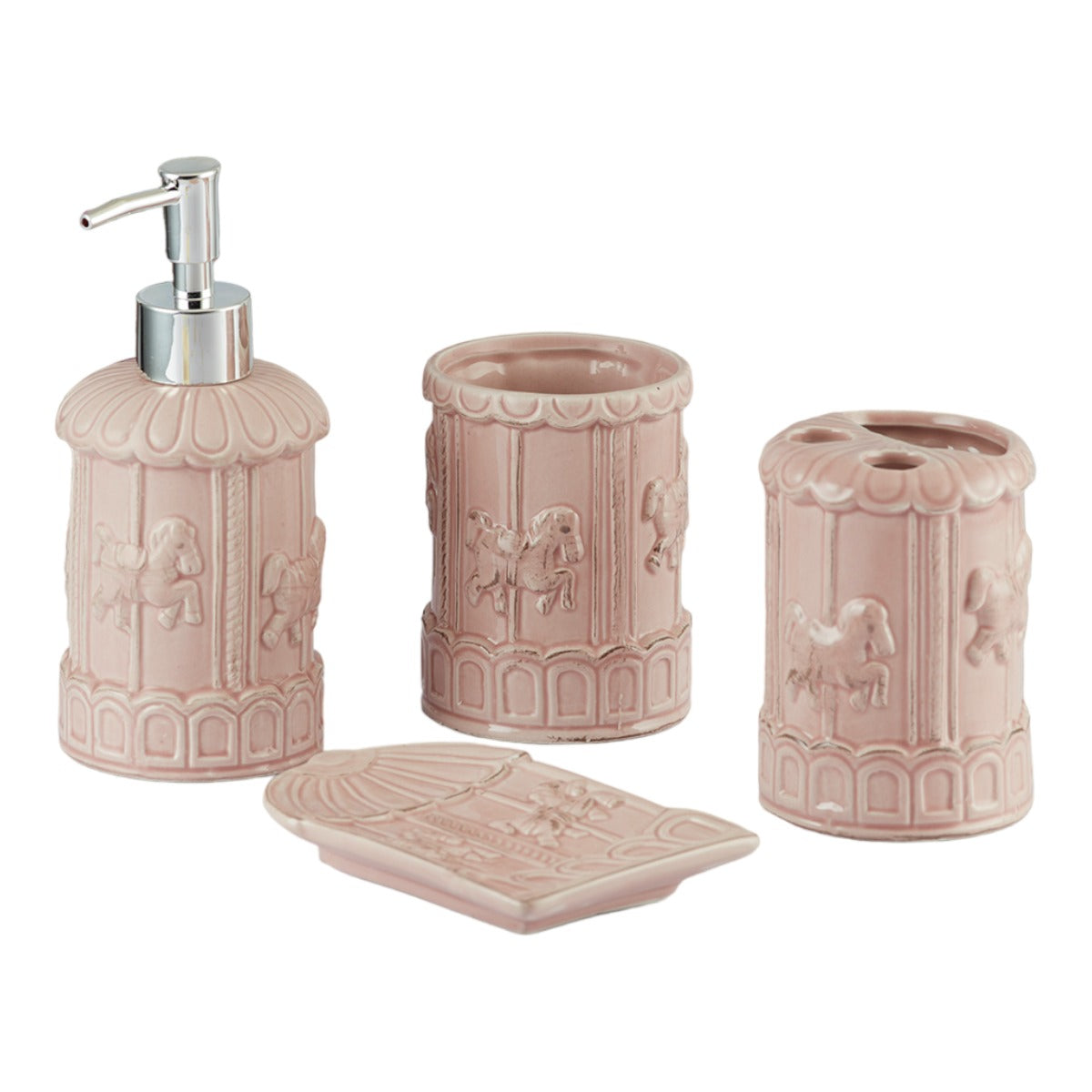 Ceramic Bathroom Set of 4 with Soap Dispenser (9864)