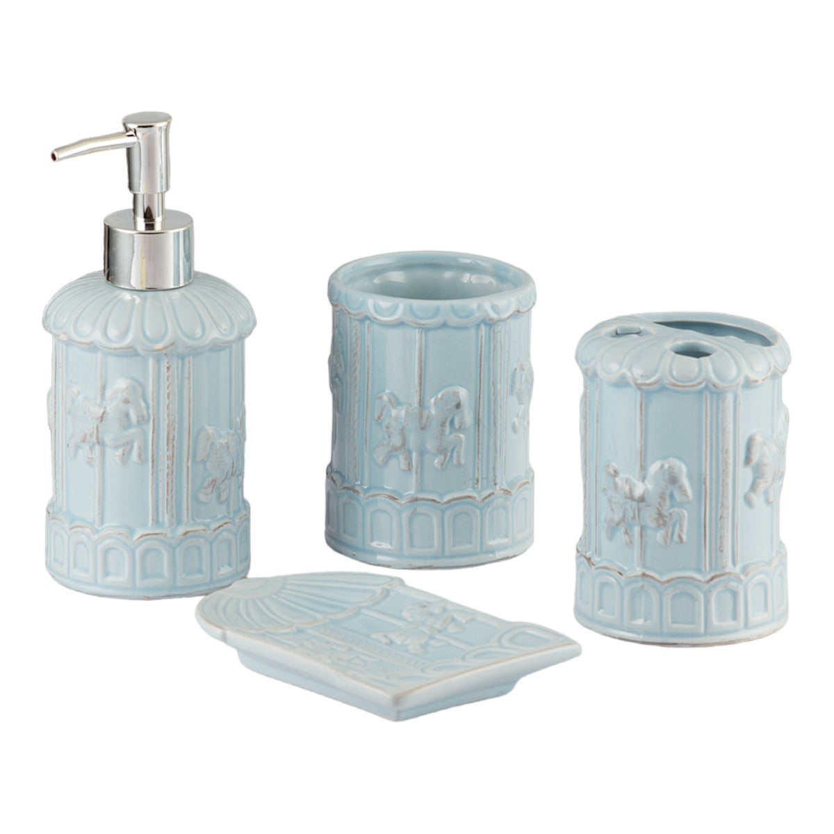 Ceramic Bathroom Set of 4 with Soap Dispenser (9865)