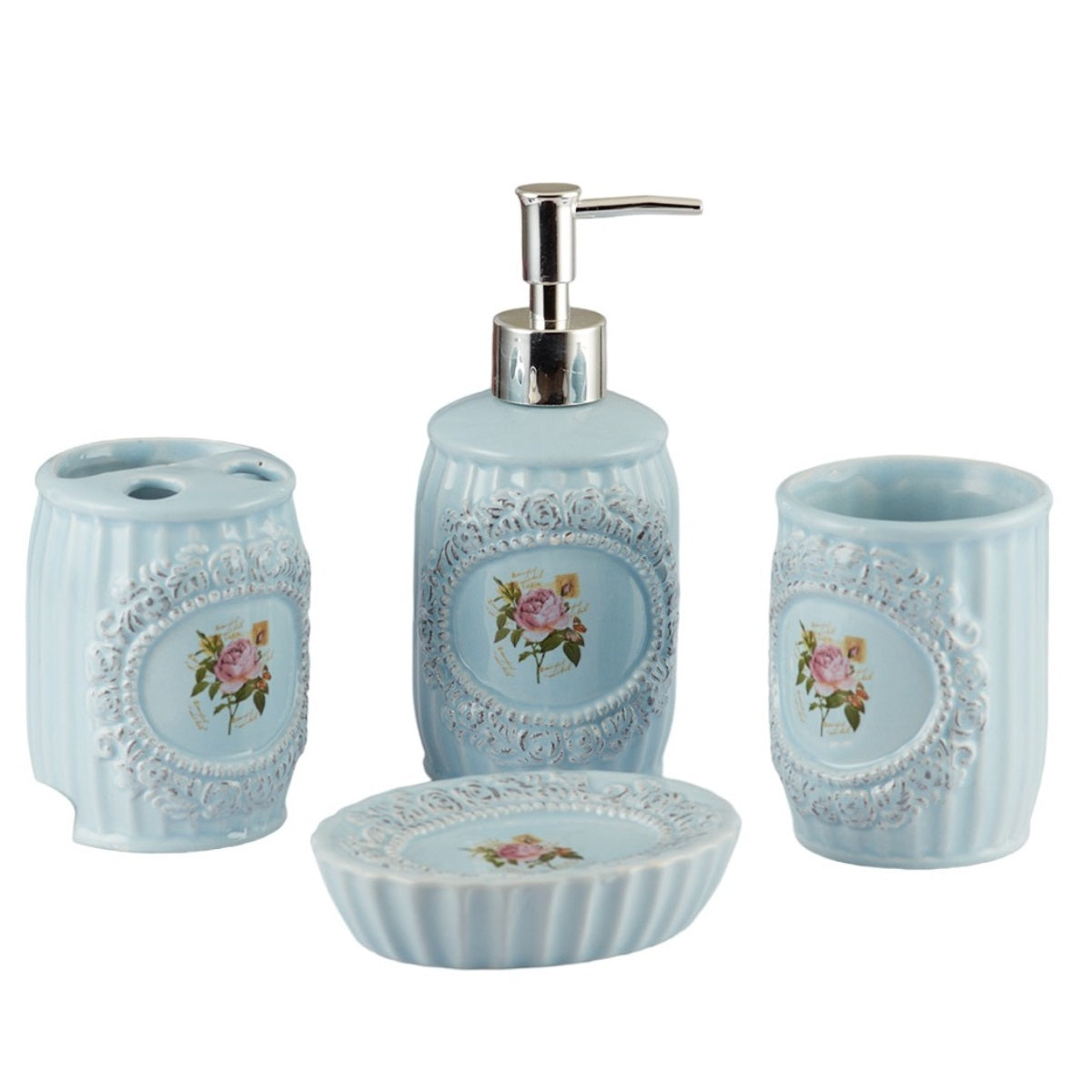 Ceramic Bathroom Set of 4 with Soap Dispenser (9866)