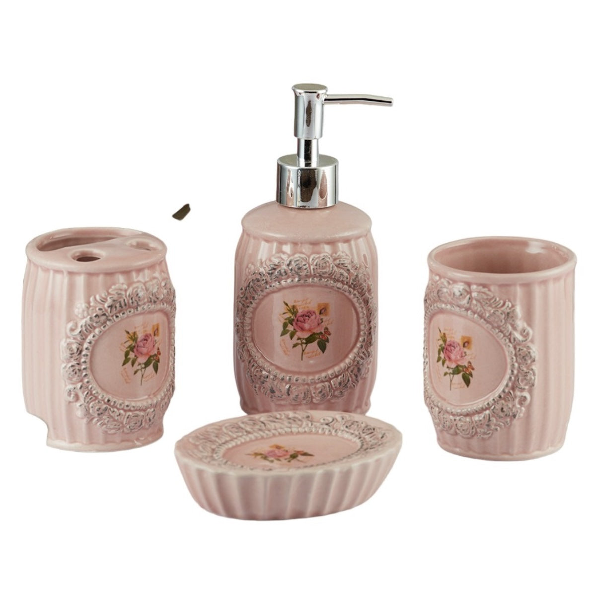 Ceramic Bathroom Set of 4 with Soap Dispenser (9867)