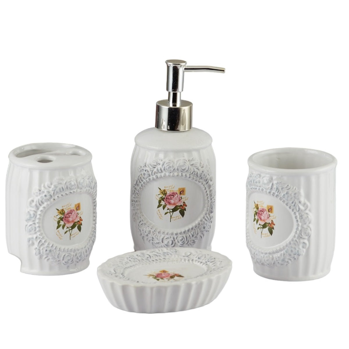 Ceramic Bathroom Set of 4 with Soap Dispenser (9868)