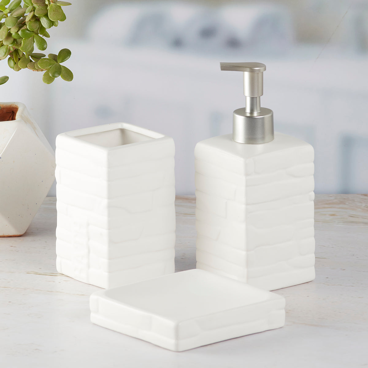 Ceramic Bathroom Accessories Set of 3 with Soap Dispenser (8060)