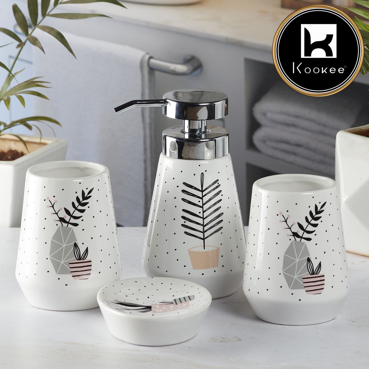 Kookee Ceramic Bathroom Sets, White, ART09870