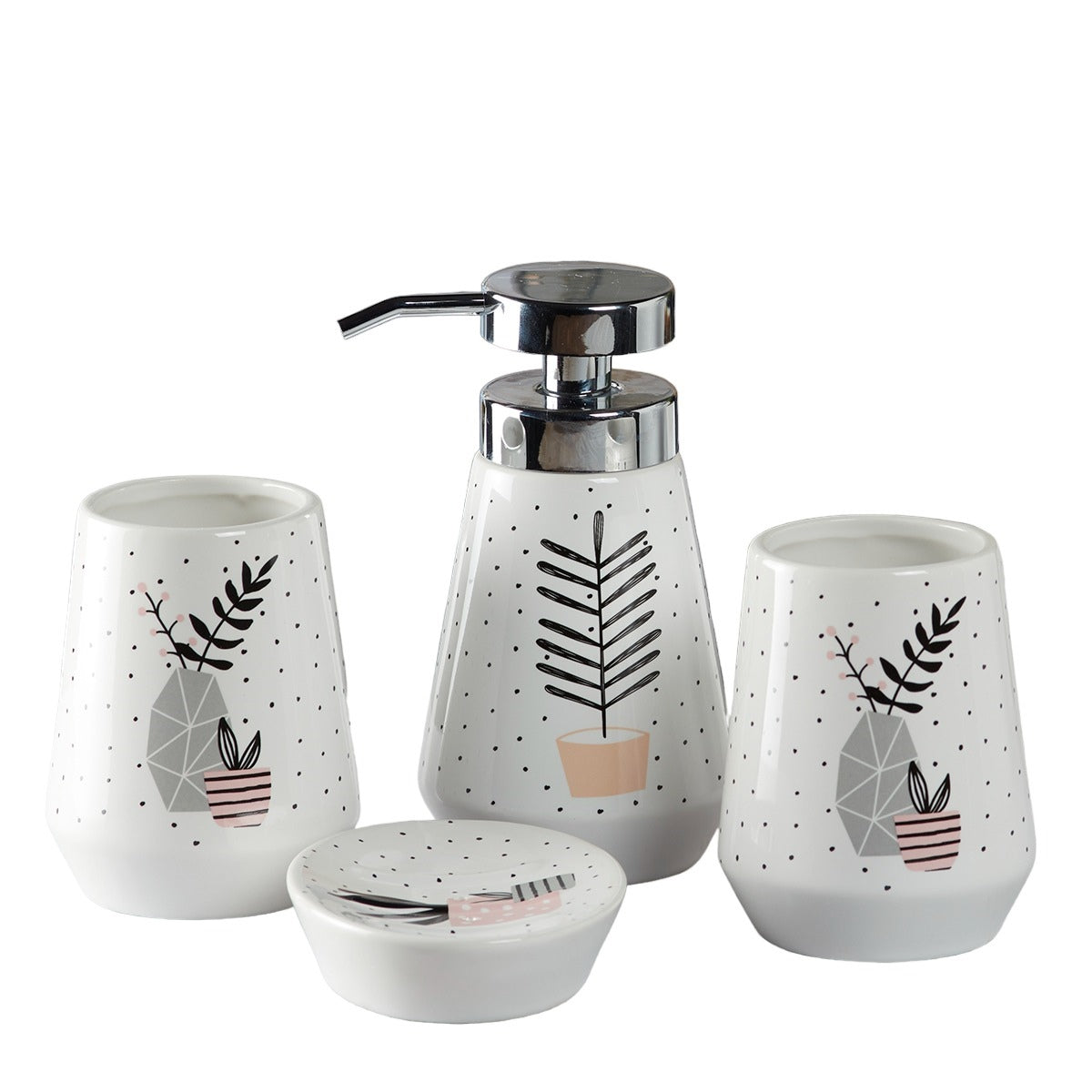 Ceramic Bathroom Accessories Set of 4 with Soap Dispenser (9870)