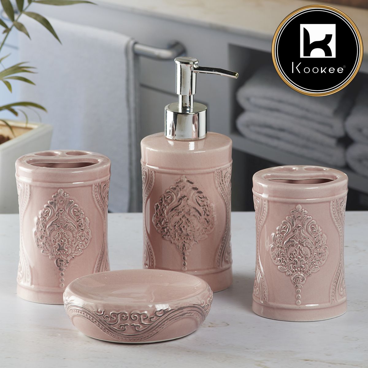 Kookee Ceramic Bathroom Sets, Pink, ART09872