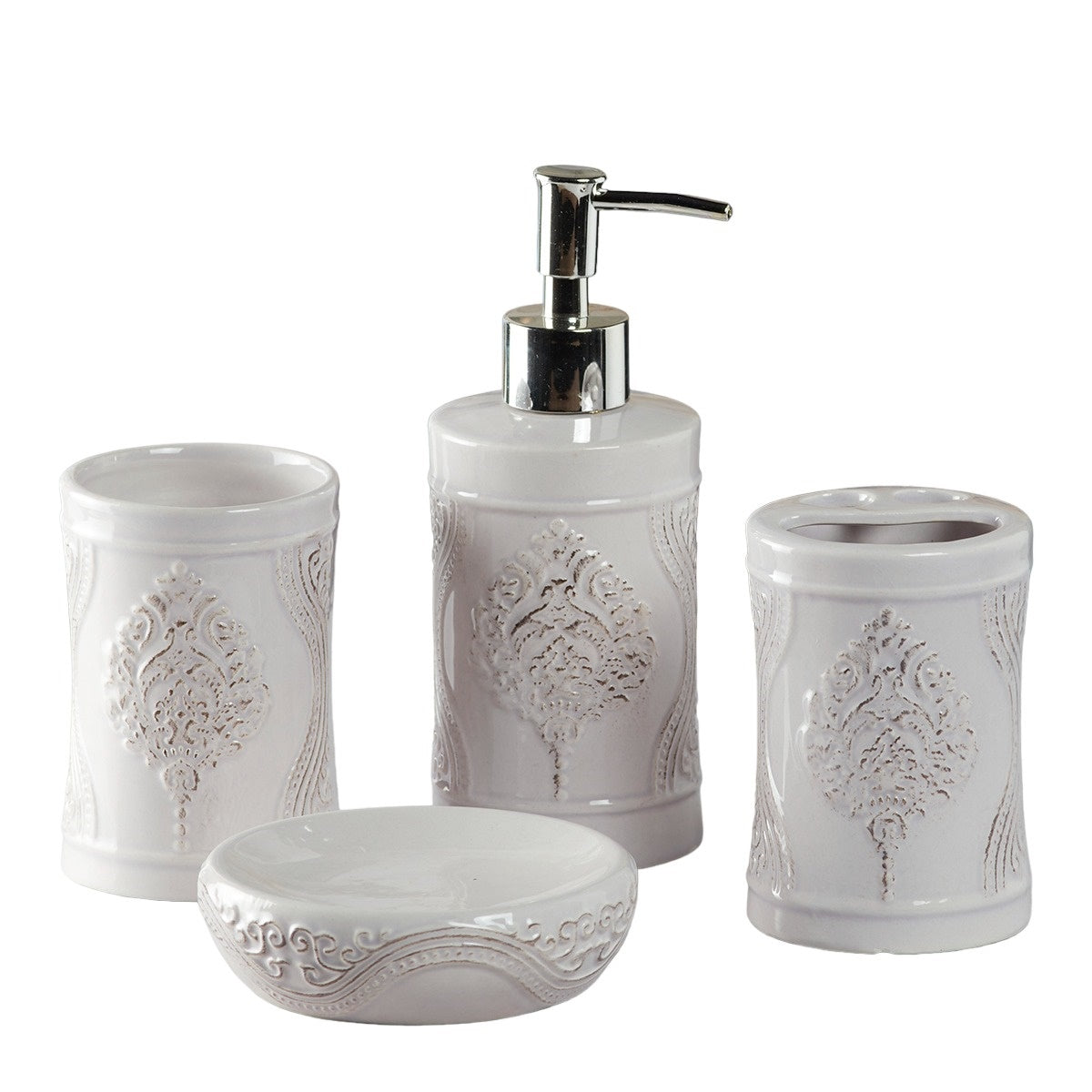 Ceramic Bathroom Set of 4 with Soap Dispenser (9873)