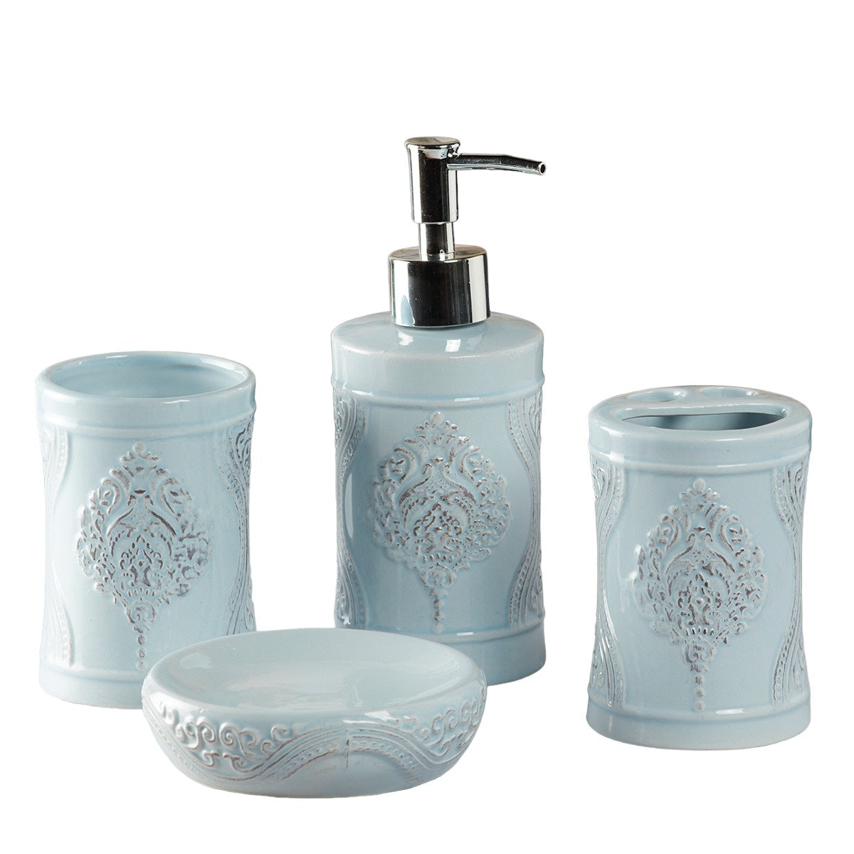 Ceramic Bathroom Set of 4 with Soap Dispenser (9874)