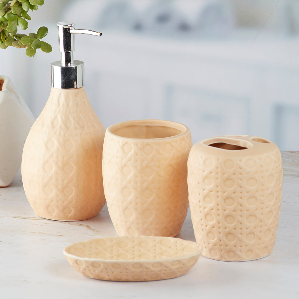 Ceramic Bathroom Set of 4 with Soap Dispenser (9875)