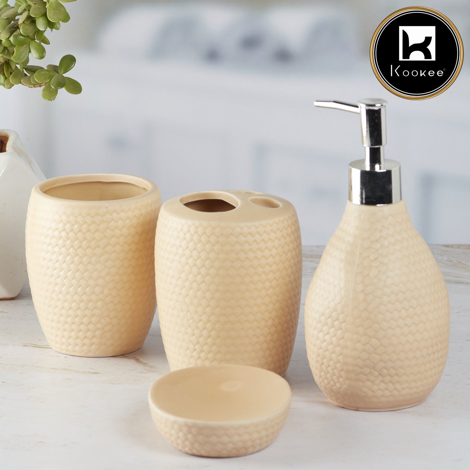 Kookee Ceramic Bathroom Sets, Ivory, ART09876