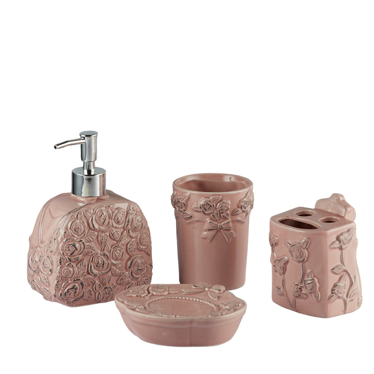 Ceramic Bathroom Set of 4 with Soap Dispenser (9877)