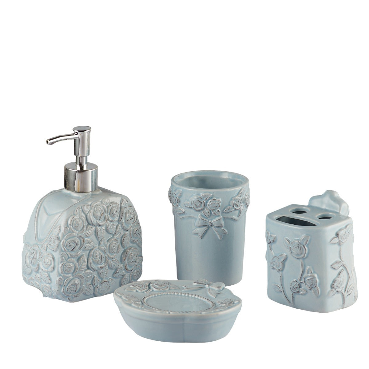 Ceramic Bathroom Set of 4 with Soap Dispenser (9878)