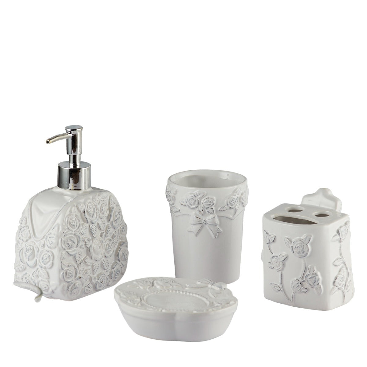 Ceramic Bathroom Set of 4 with Soap Dispenser (9879)