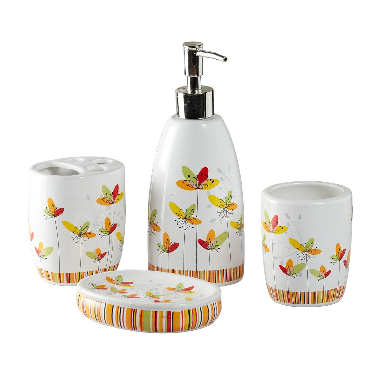 Ceramic Bathroom Set of 4 with Soap Dispenser (9881)