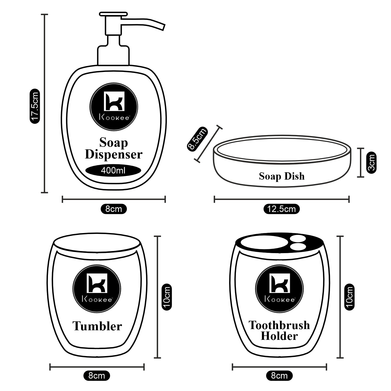 Ceramic Bathroom Accessories Set of 4 with Soap Dispenser (9885)