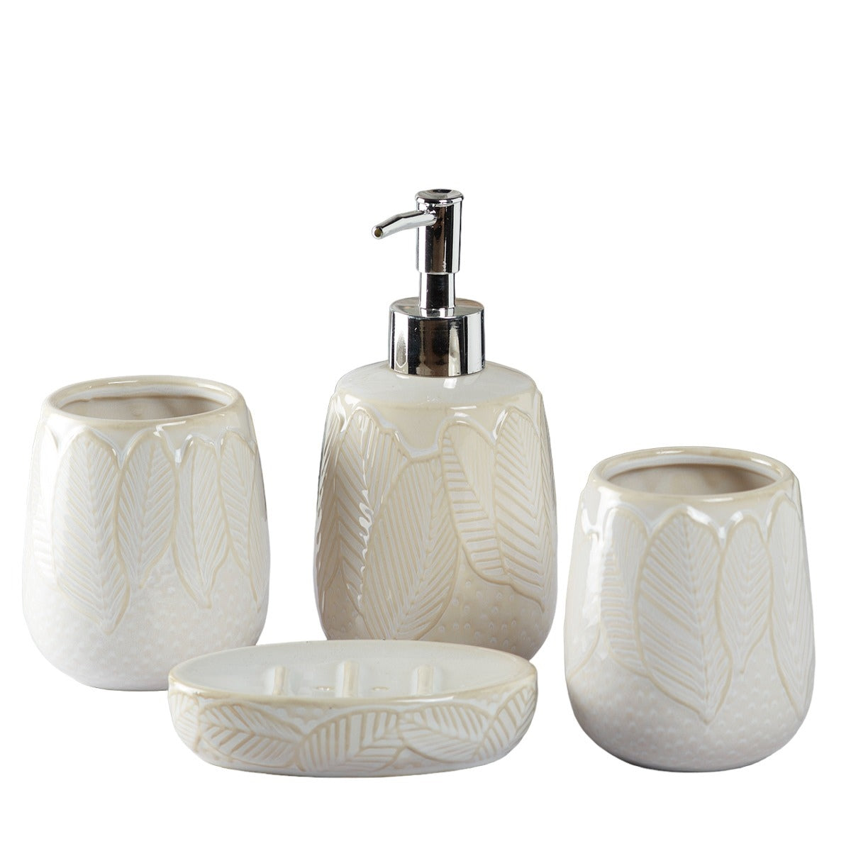 Ceramic Bathroom Accessories Set of 4 with Soap Dispenser (9885)