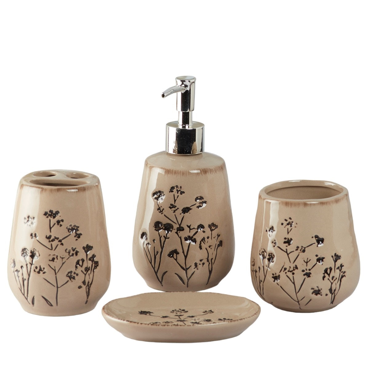 Ceramic Bathroom Set of 4 with Soap Dispenser (9887)