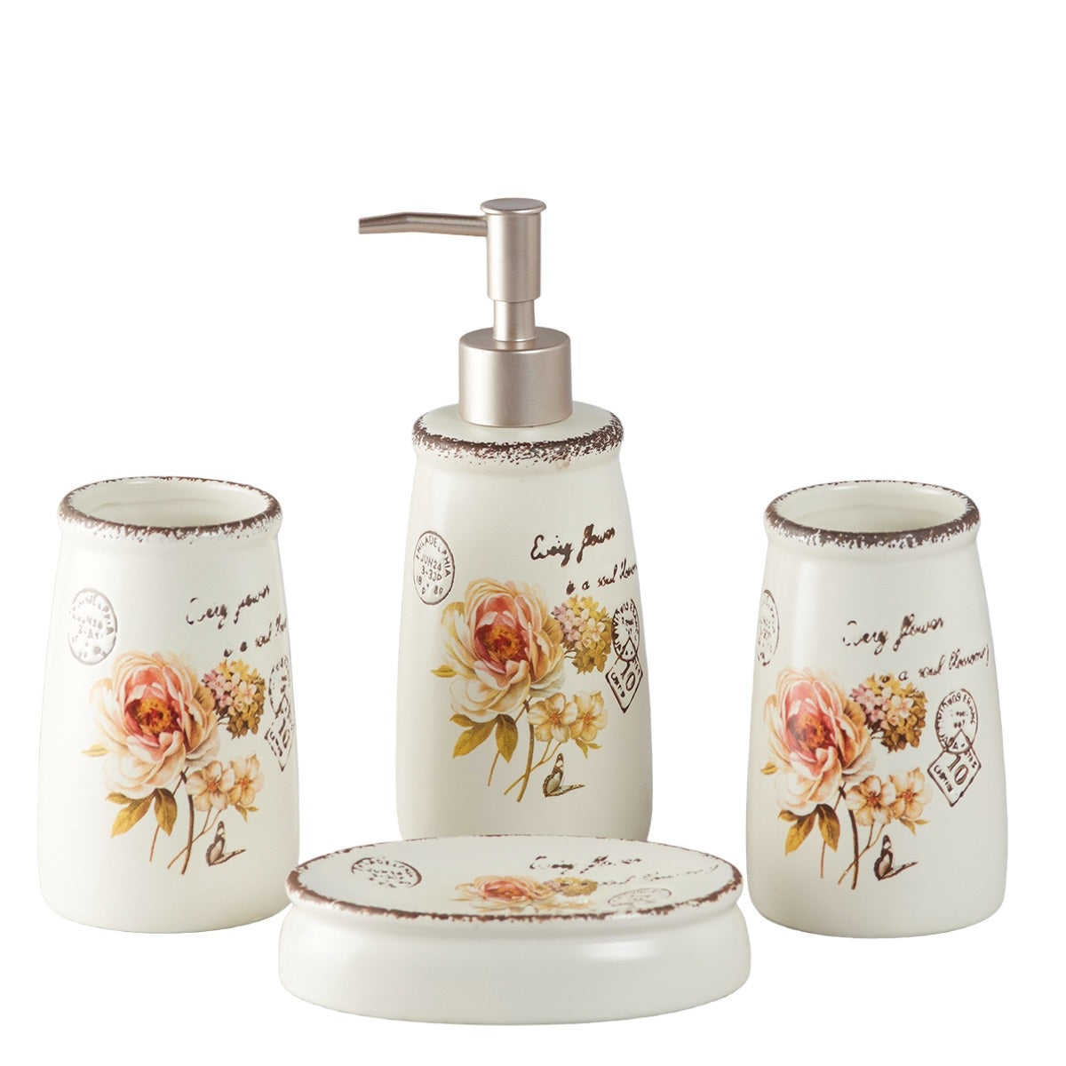 Ceramic Bathroom Set of 4 with Soap Dispenser (9889)