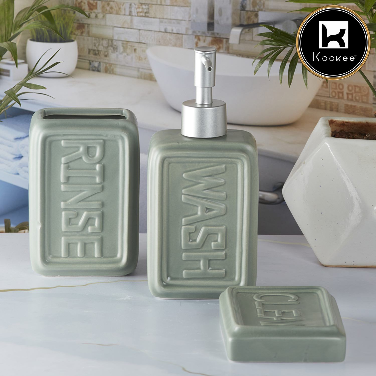 Kookee Ceramic Bathroom Sets, Green, ART09890