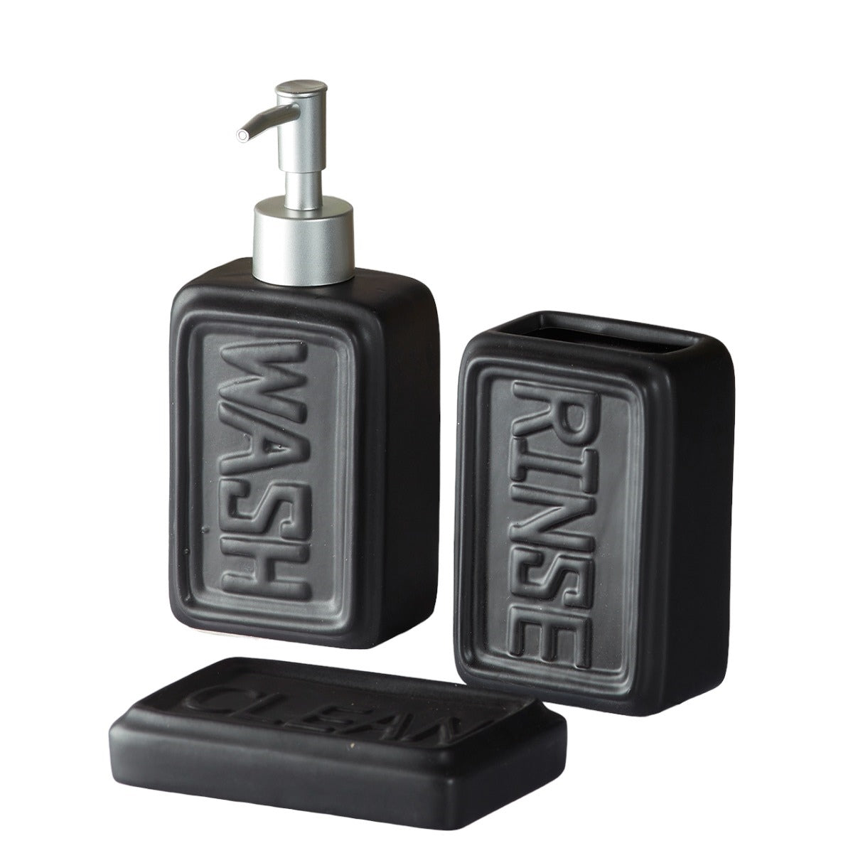 Ceramic Bathroom Set of 3 with Soap Dispenser (V-CBS-080)