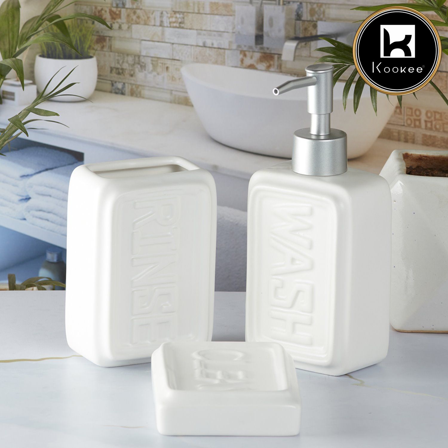 Kookee Ceramic Bathroom Sets, White, ART09892