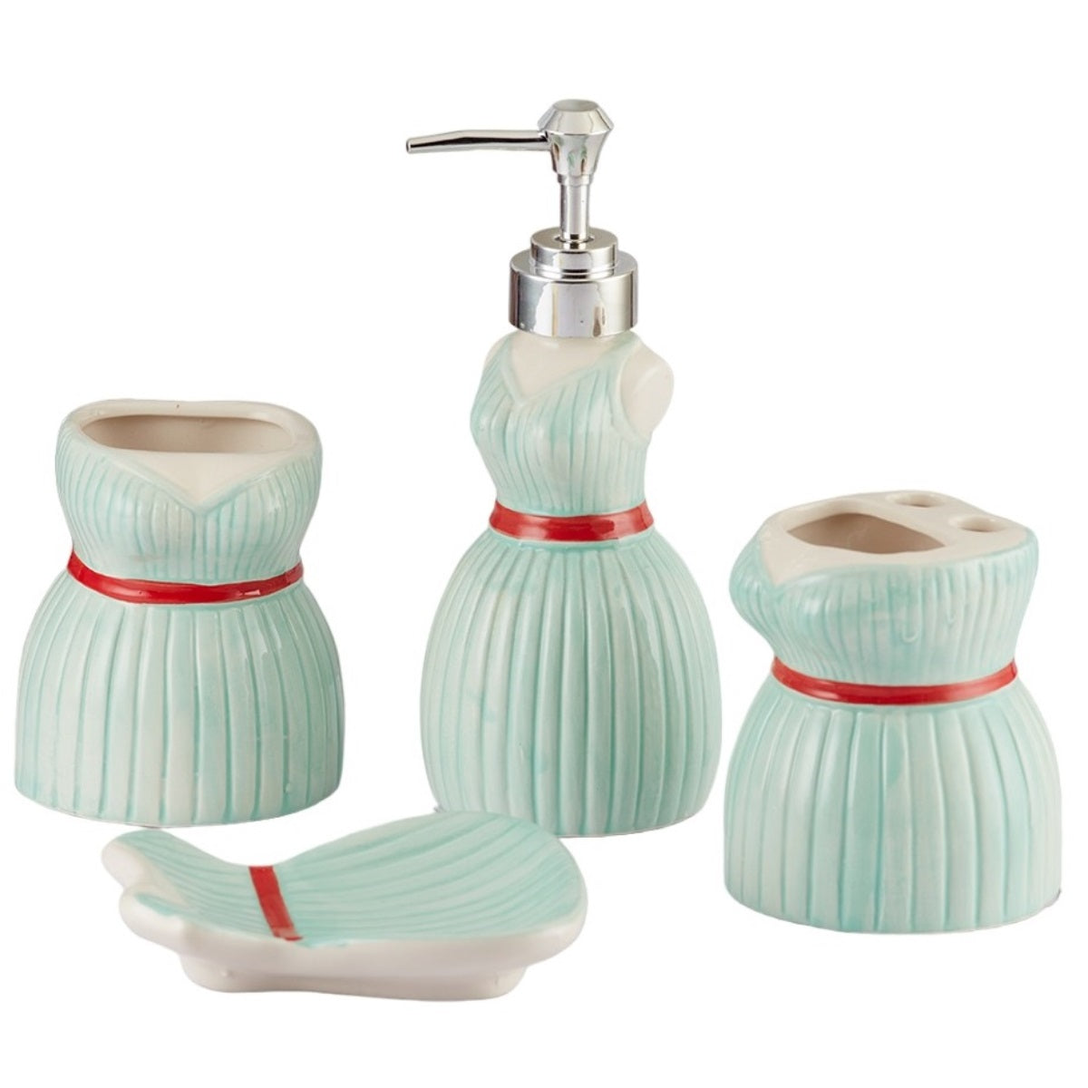 Ceramic Bathroom Set of 4 with Soap Dispenser (9894)