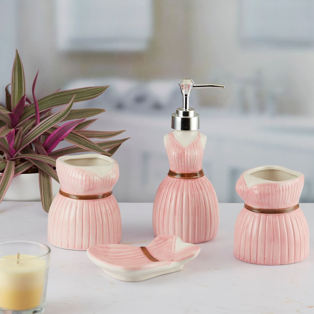 Ceramic Bathroom Set of 4 with Soap Dispenser (9894)