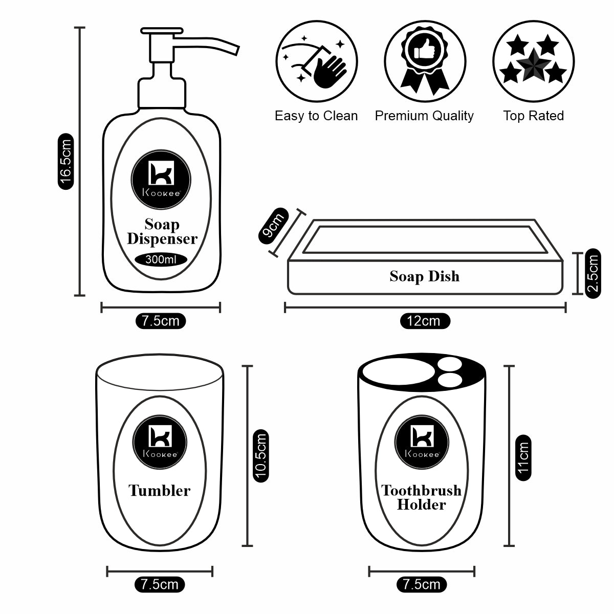 Kookee Ceramic Bathroom Sets, Multi, ART10165