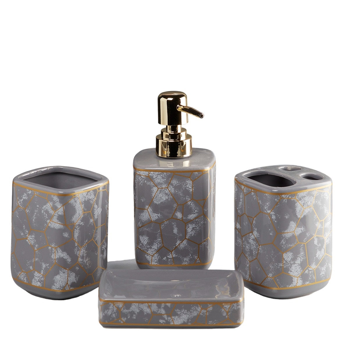Ceramic Bathroom Accessories Set of 4 with Soap Dispenser (9896)