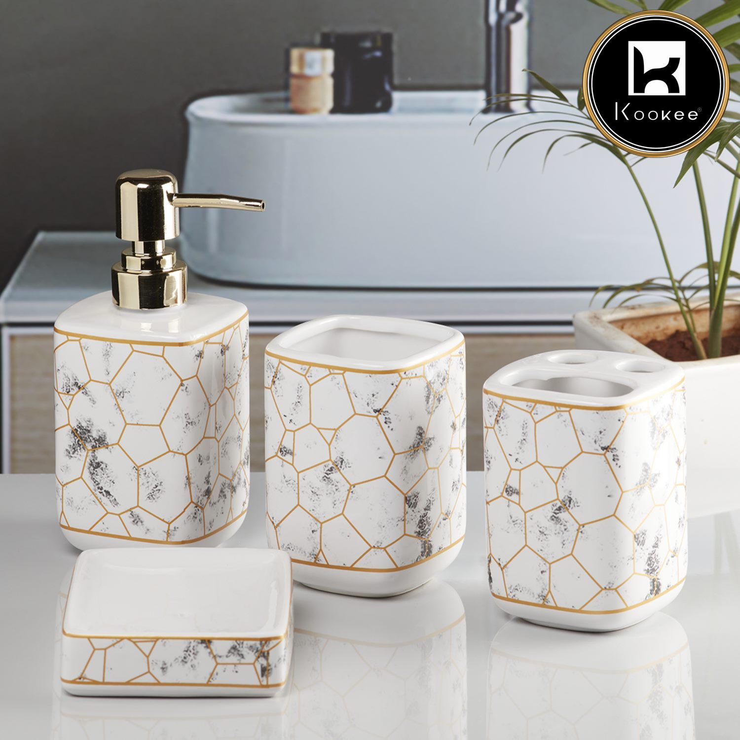Kookee Ceramic Bathroom Sets, White, ART09898