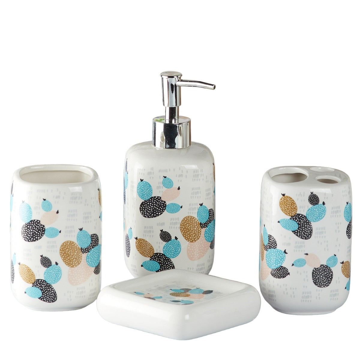 Ceramic Bathroom Accessories Set of 4 with Soap Dispenser (9899)