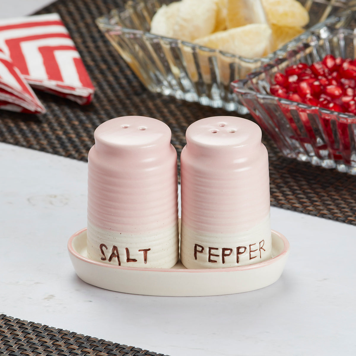 Ceramic Salt Pepper Container Set with tray (9962)