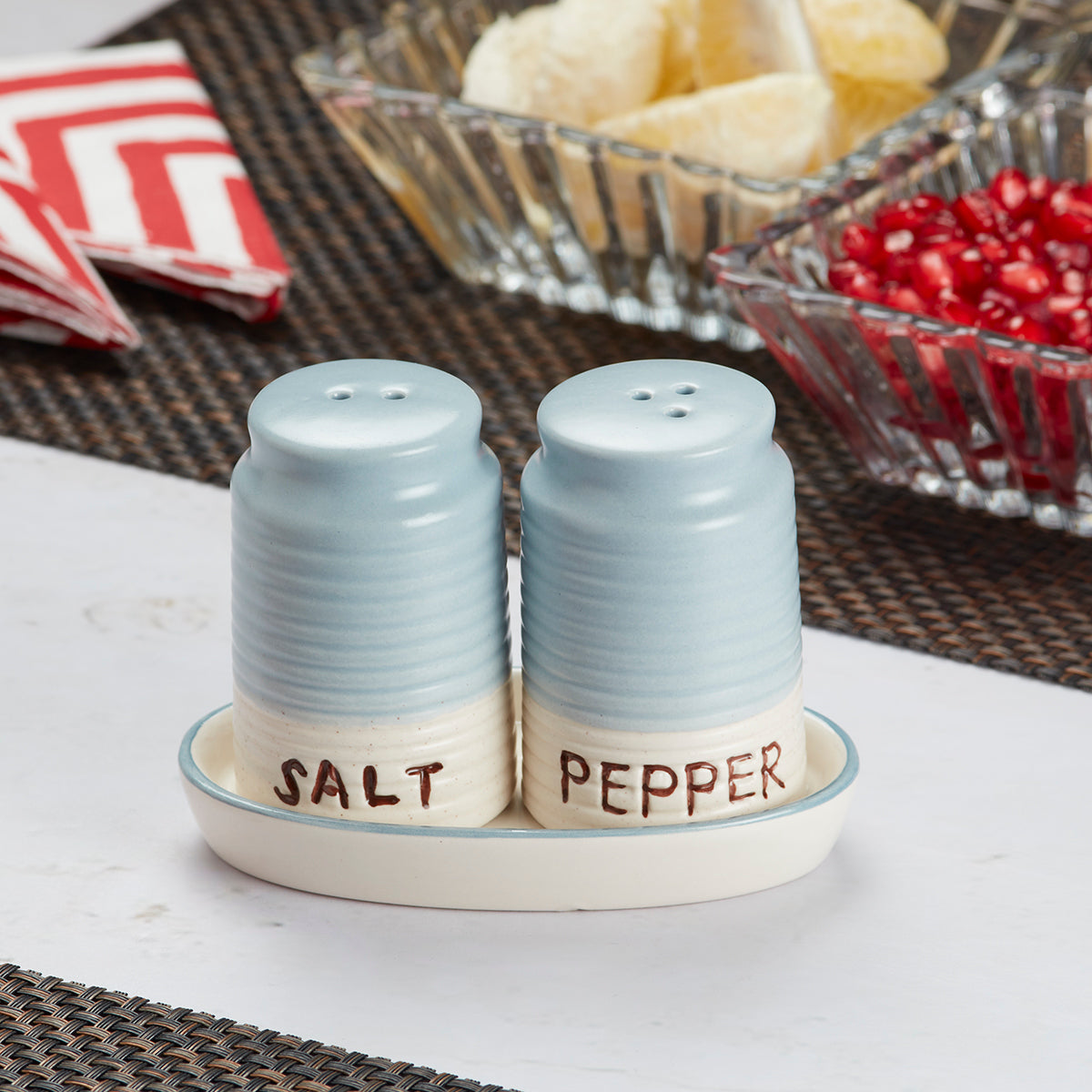 Ceramic Salt Pepper Container Set with tray (9962)