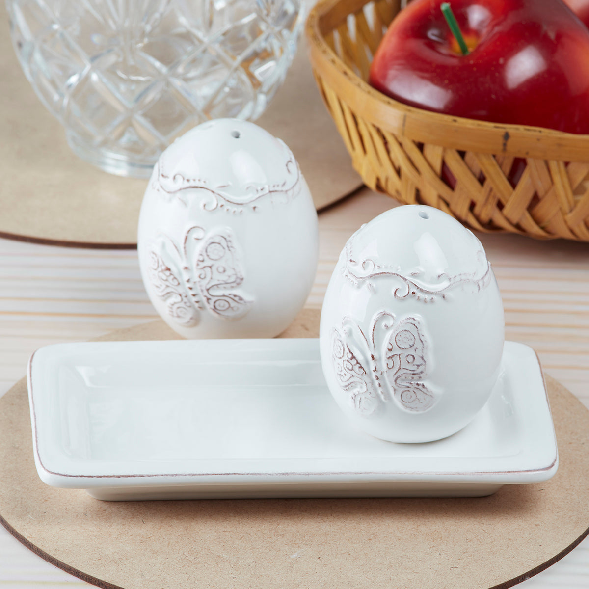 Ceramic Salt Pepper Container Set with tray (9966)