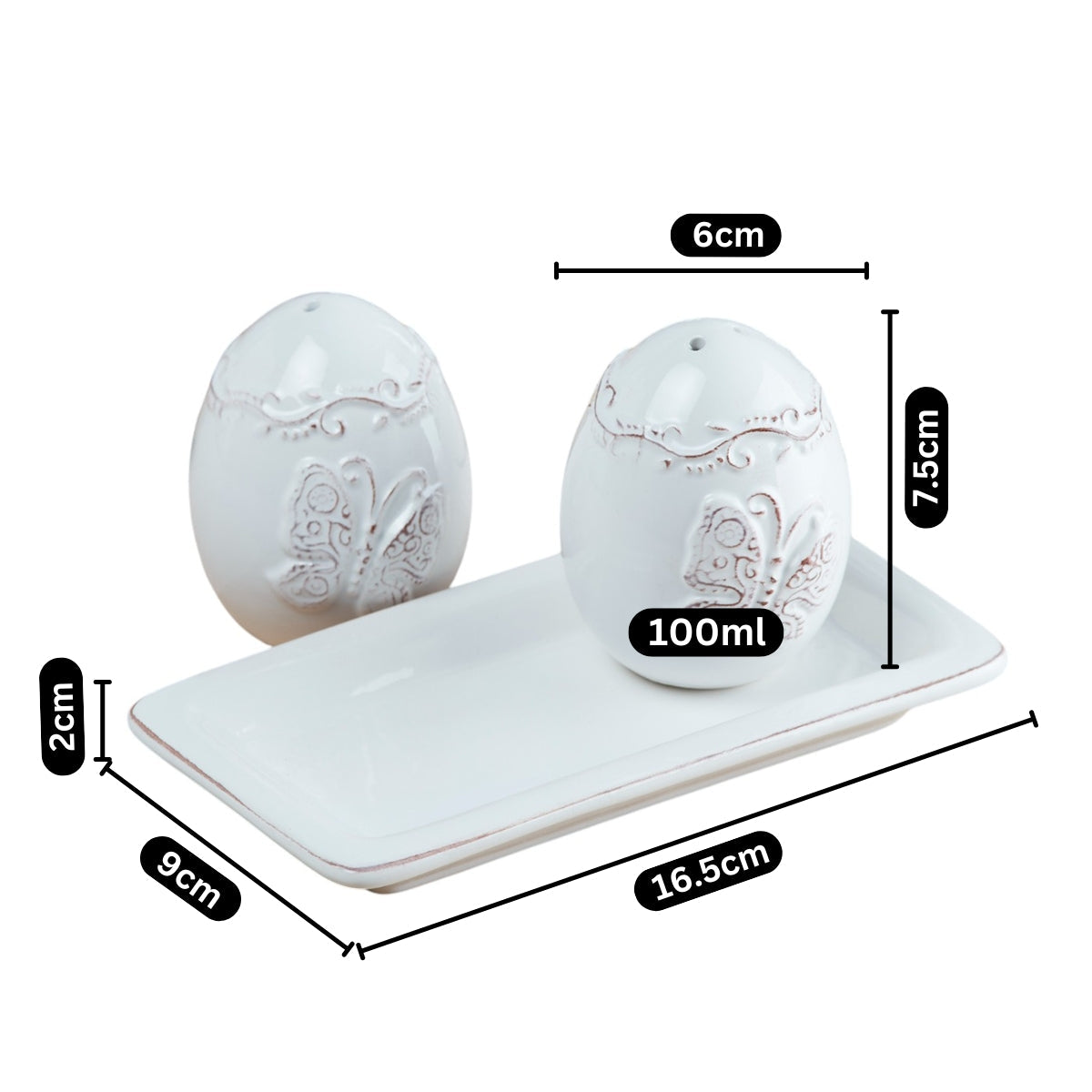 Ceramic Salt Pepper Container Set with tray (9966)