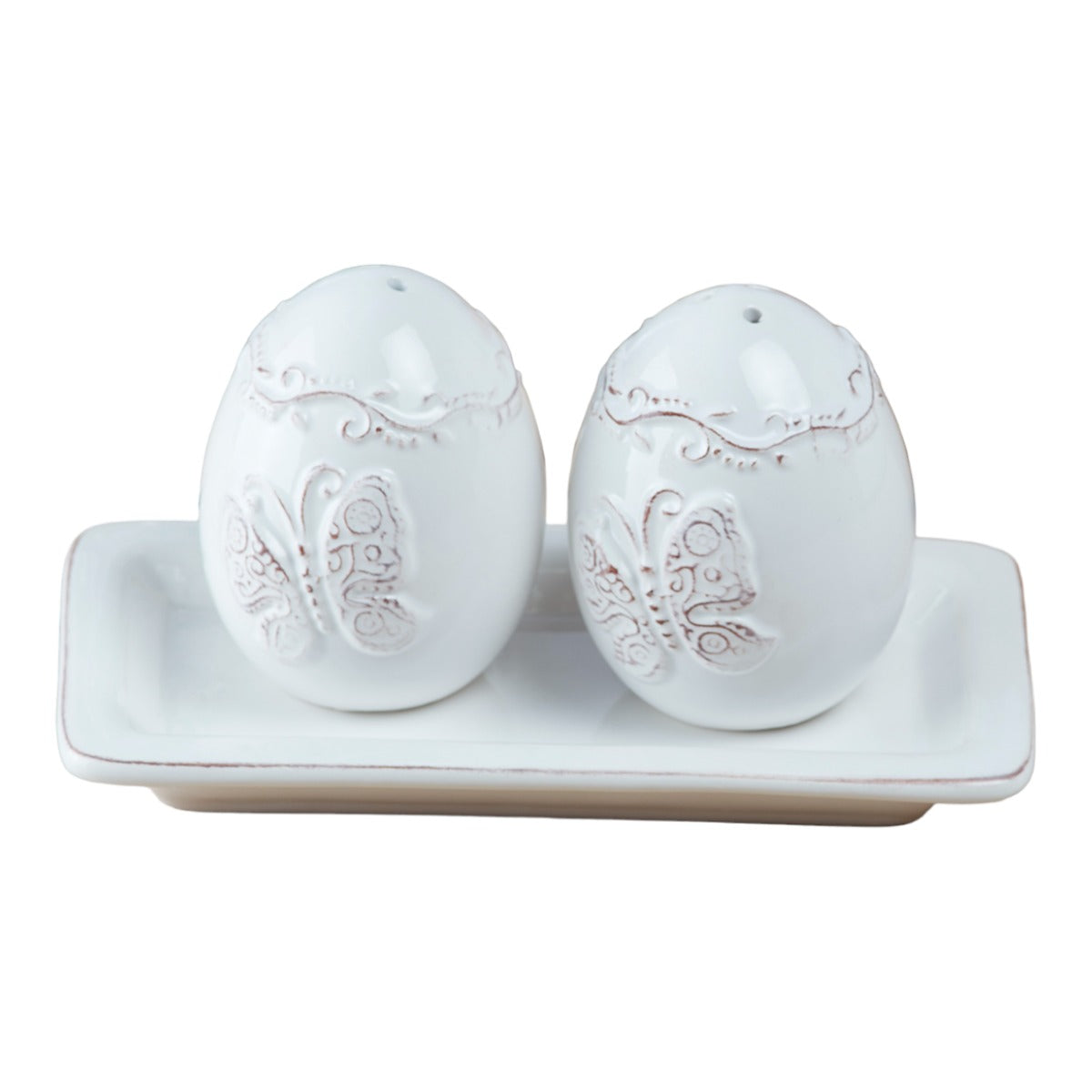 Ceramic Salt Pepper Container Set with tray (9966)