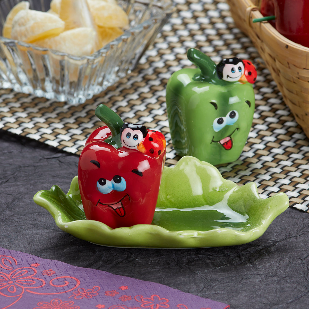 Ceramic Salt Pepper Container Set with tray (9969)
