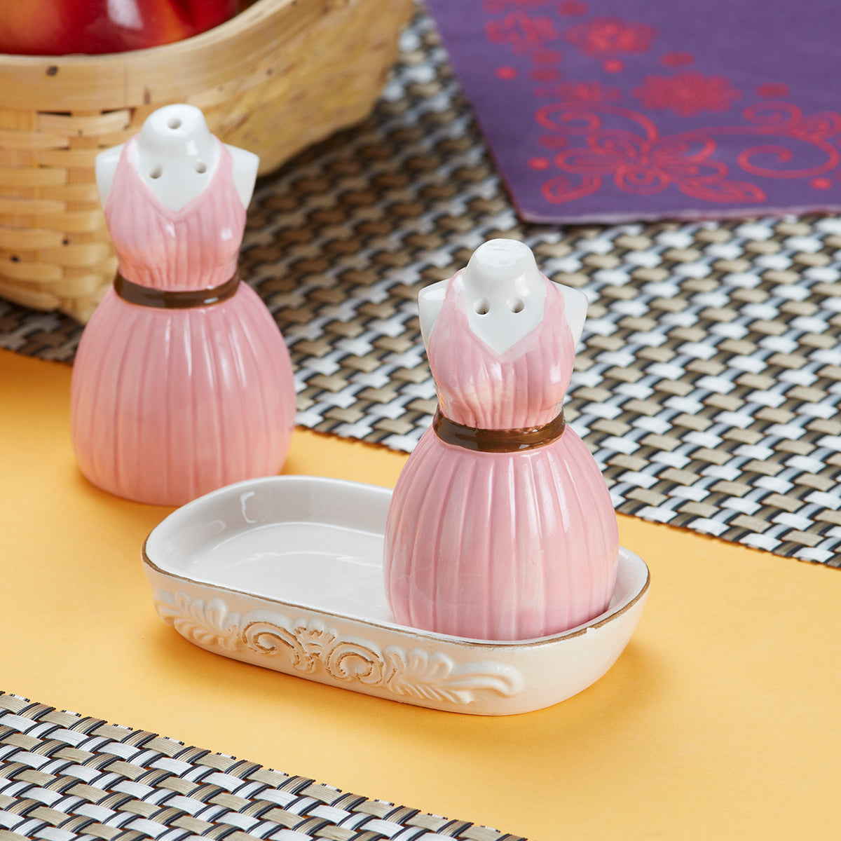 Ceramic Salt Pepper Container Set with tray (9971)