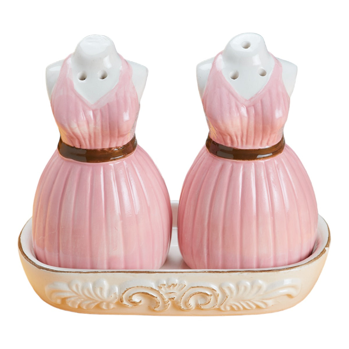 Ceramic Salt Pepper Container Set with tray (9971)