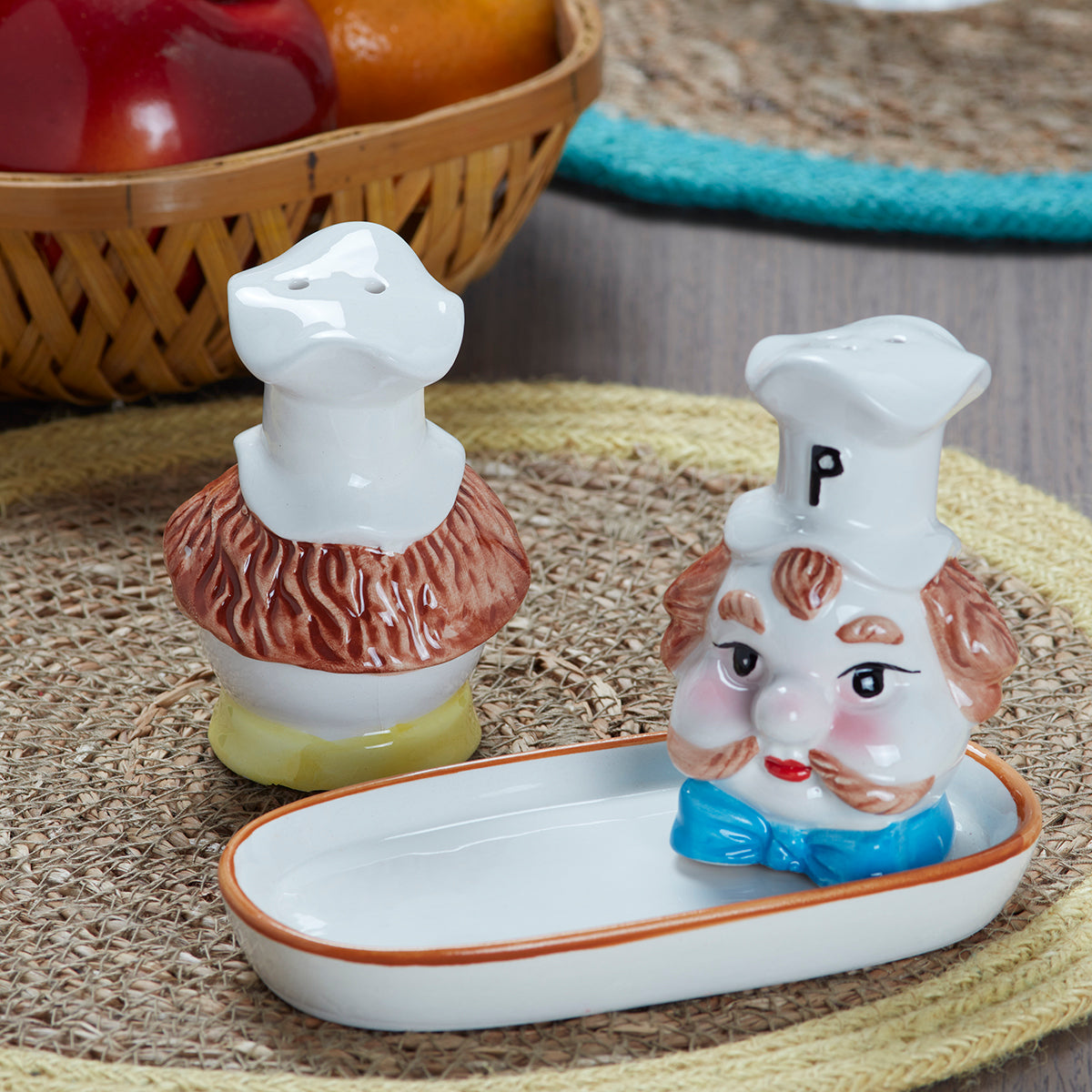 Ceramic Salt Pepper Container Set with tray (9974)