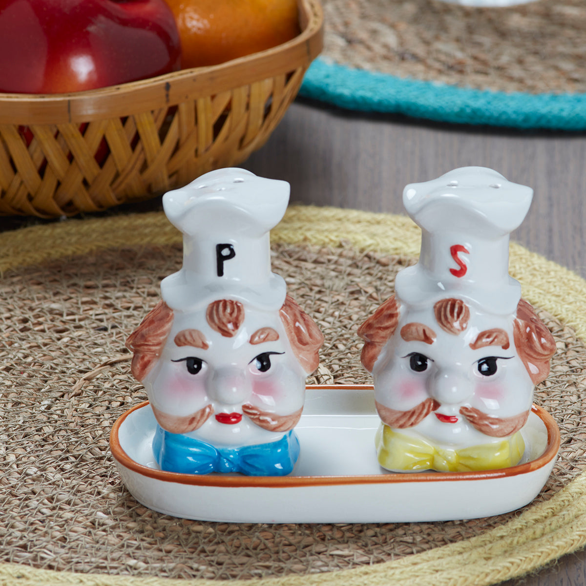 Ceramic Salt Pepper Container Set with tray (9974)