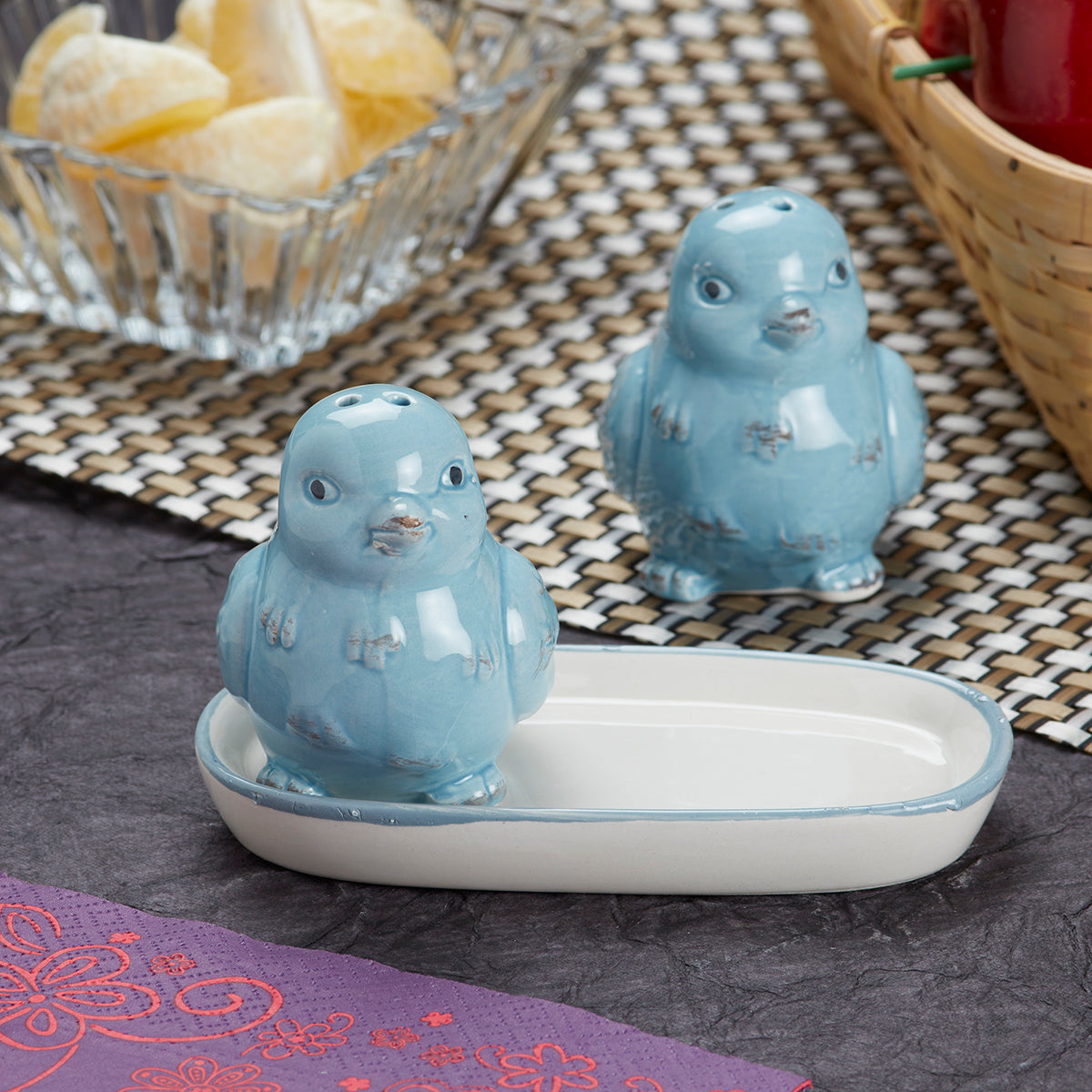 Ceramic Salt Pepper Container Set with tray (9975)