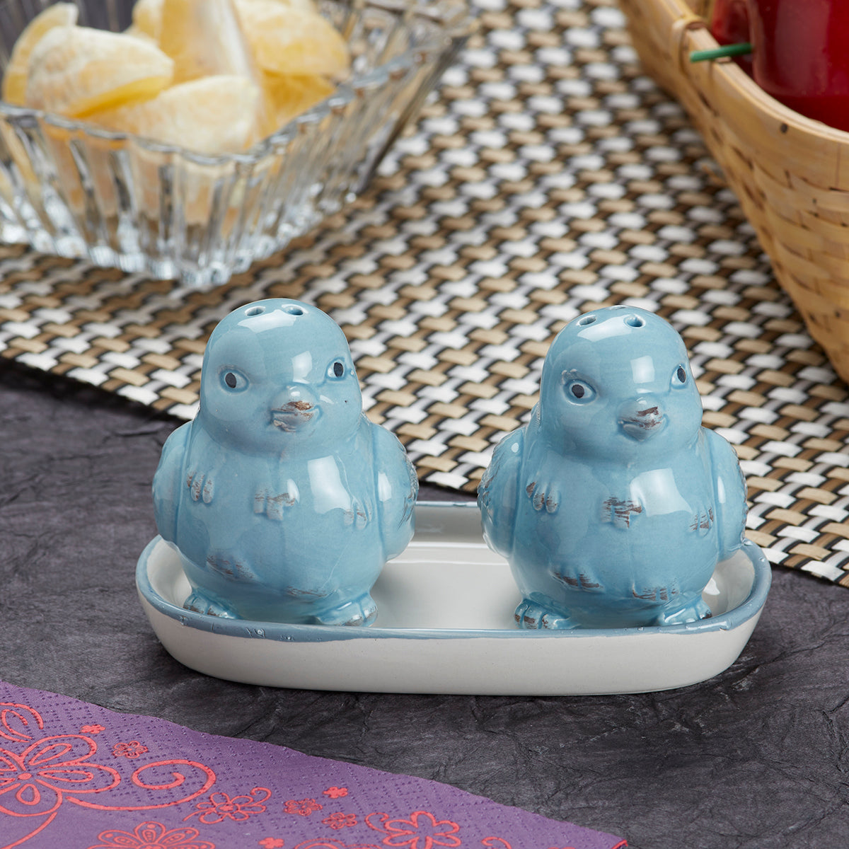 Ceramic Salt Pepper Container Set with tray (9975)