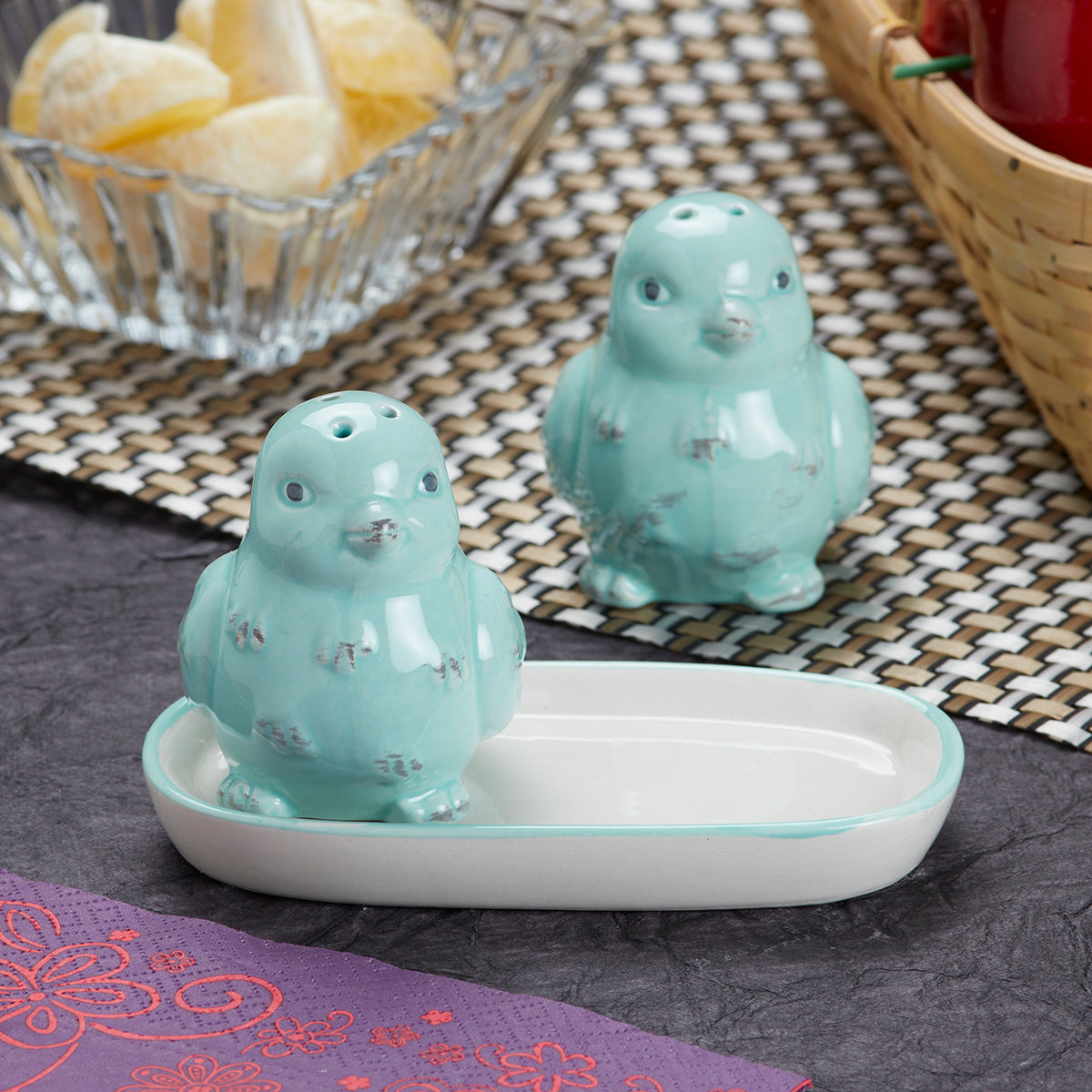 Ceramic Salt Pepper Container Set with tray (9977)