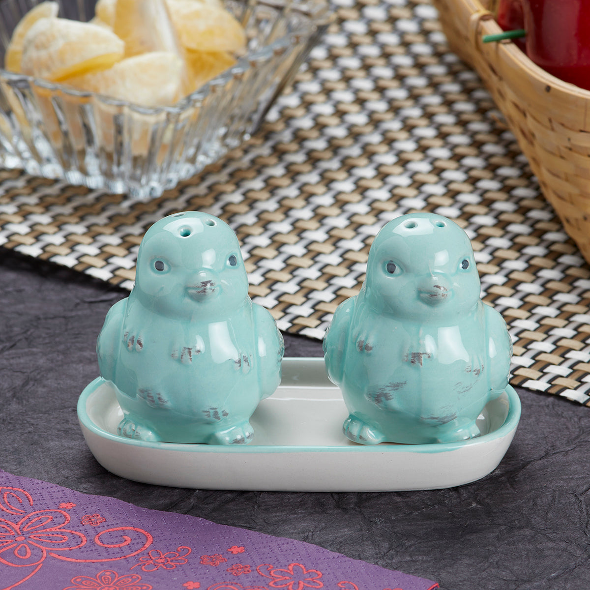 Kookee Ceramic Salt and Pepper Shakers Set with tray for Dining Table used as Namak Dhani, Shaker, Sprinkler, Spices Dispenser for Home, Kitchen and Restaurant (9977)