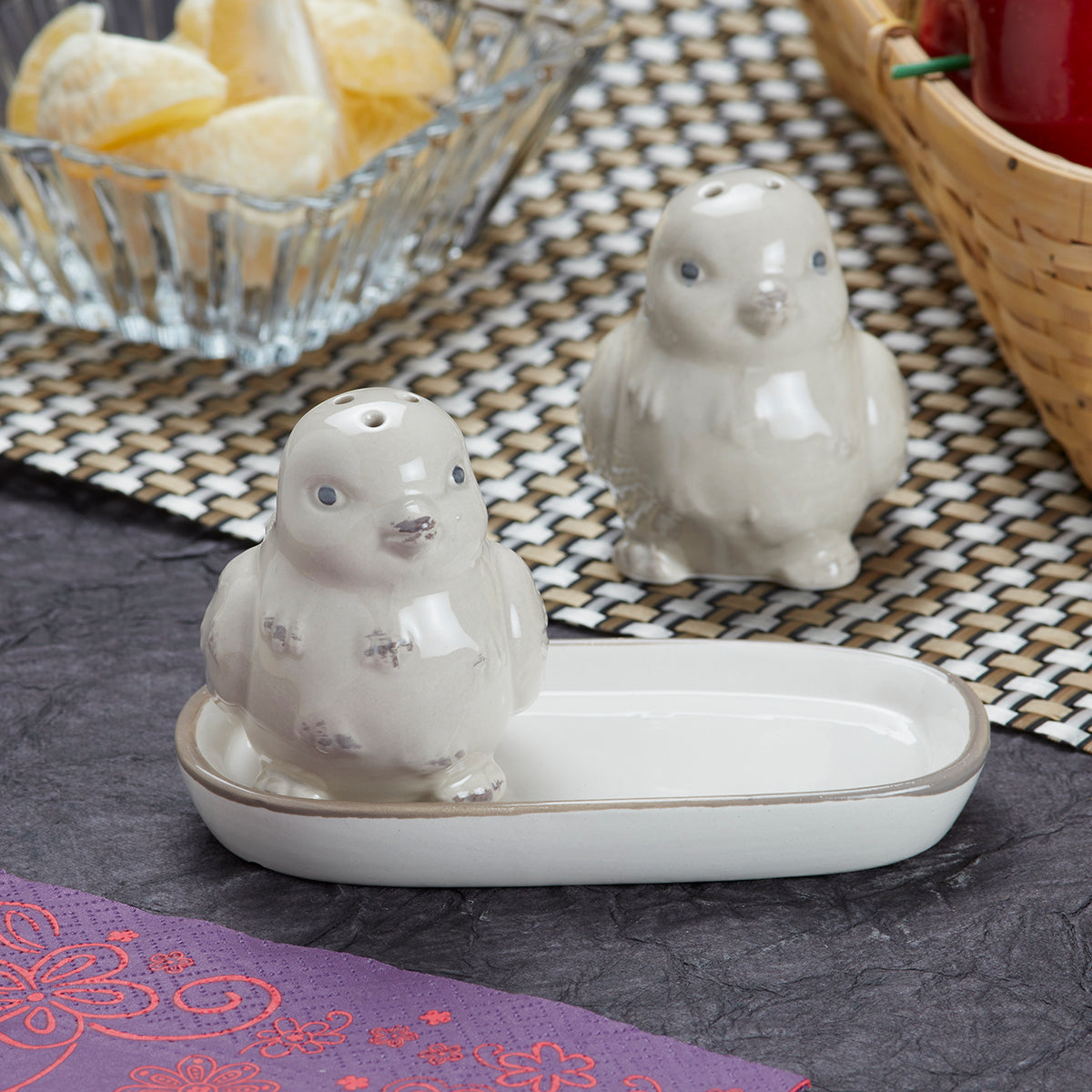 Ceramic Salt Pepper Container Set with tray (9978)