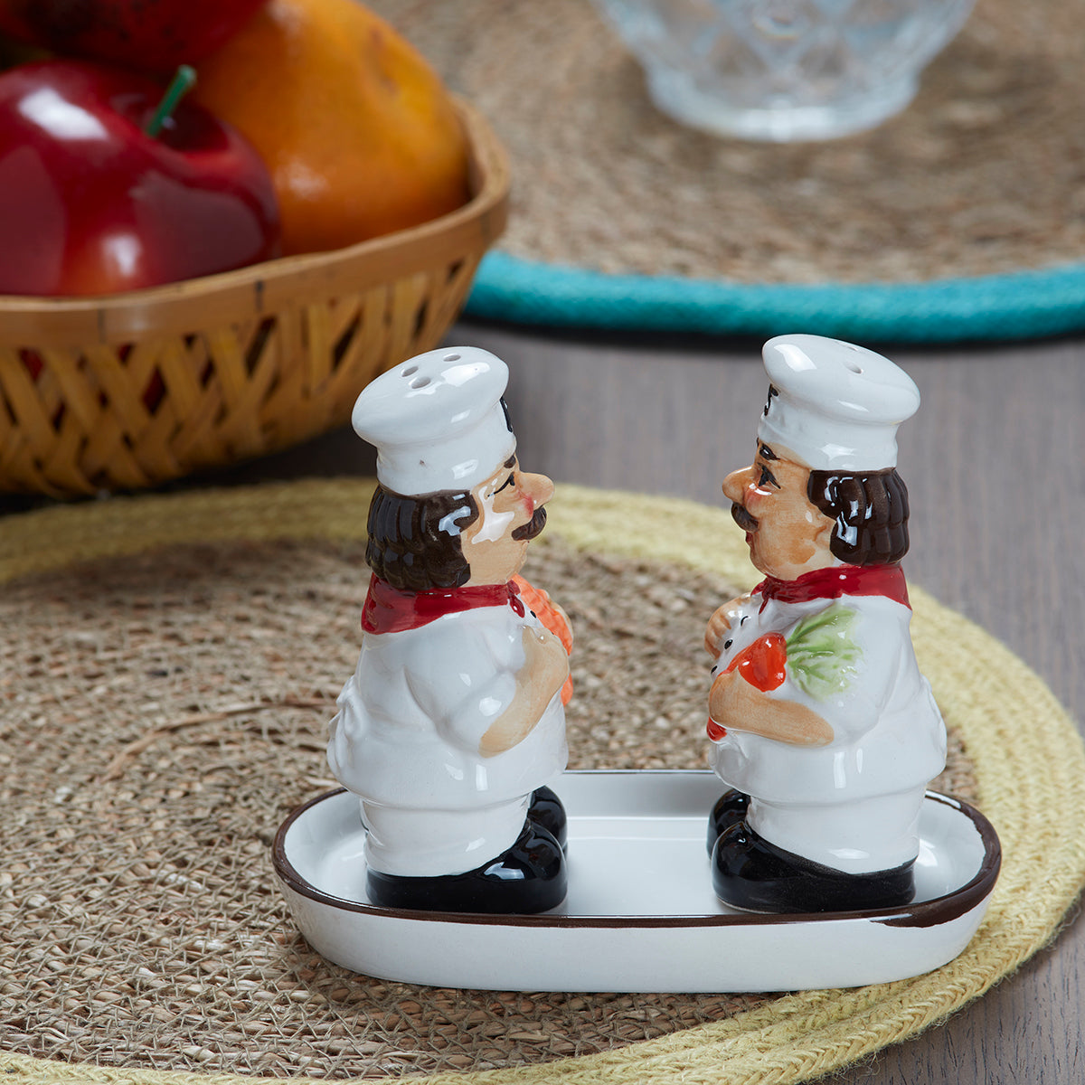 Ceramic Salt Pepper Container Set with tray (9979)