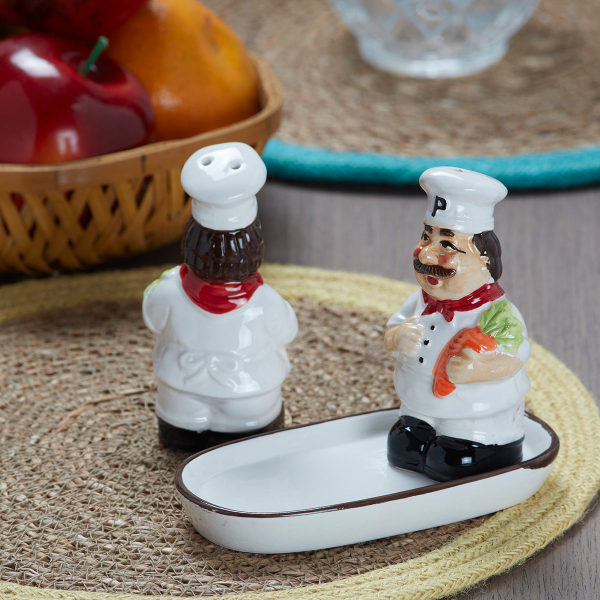 Ceramic Salt Pepper Container Set with tray (9979)