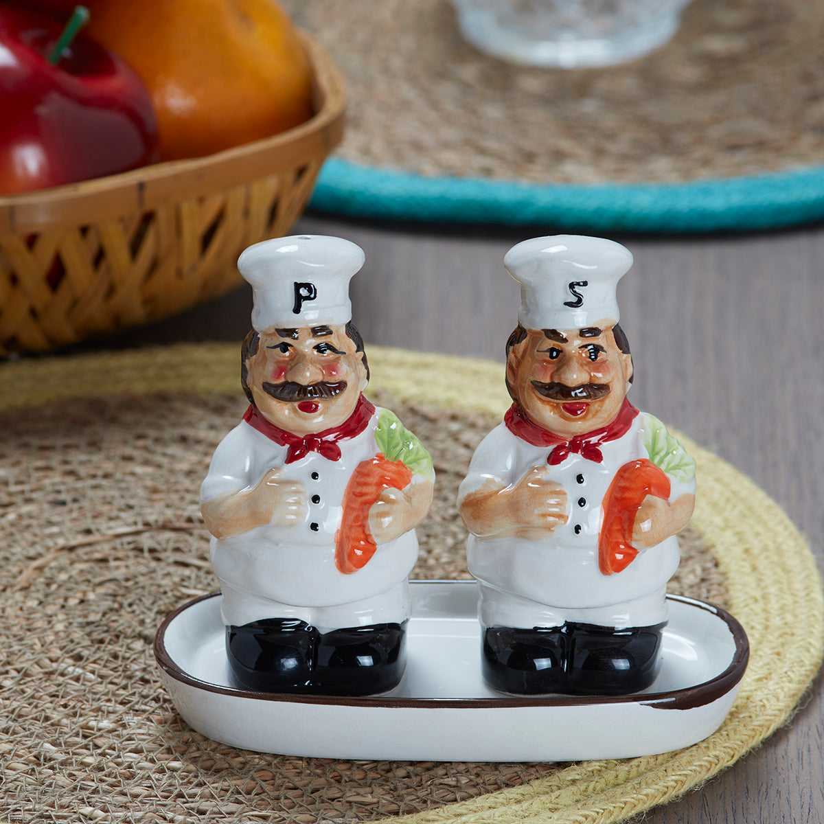 Ceramic Salt Pepper Container Set with tray (9979)