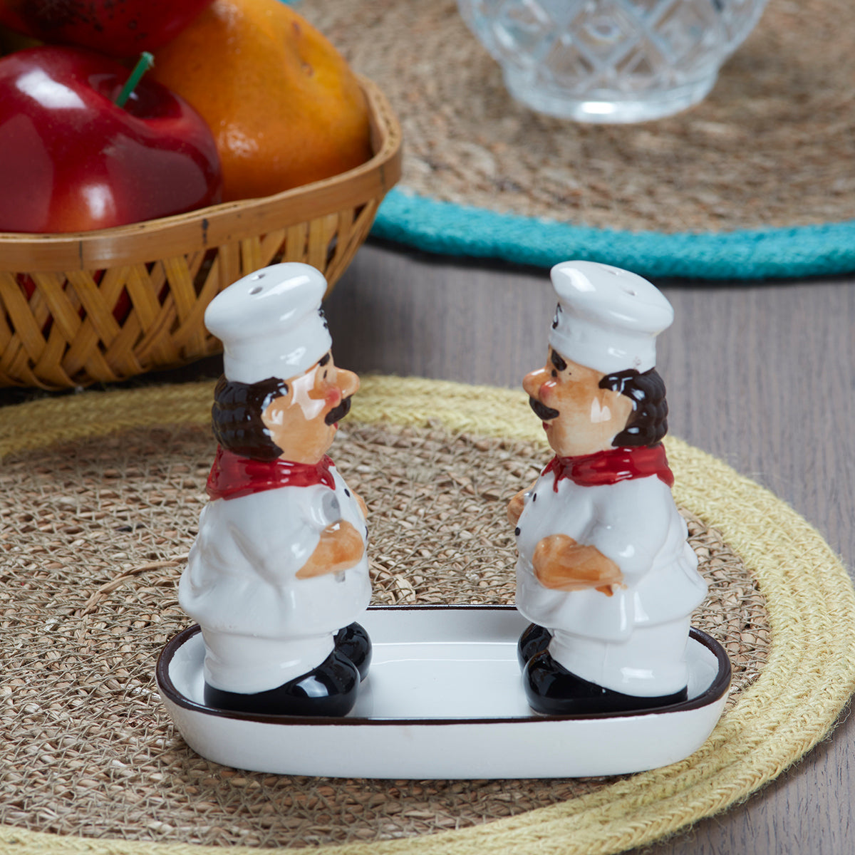 Ceramic Salt Pepper Container Set with tray (9980)